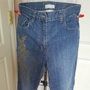 C & B Preowned Blue Jeans with Green Embroidered